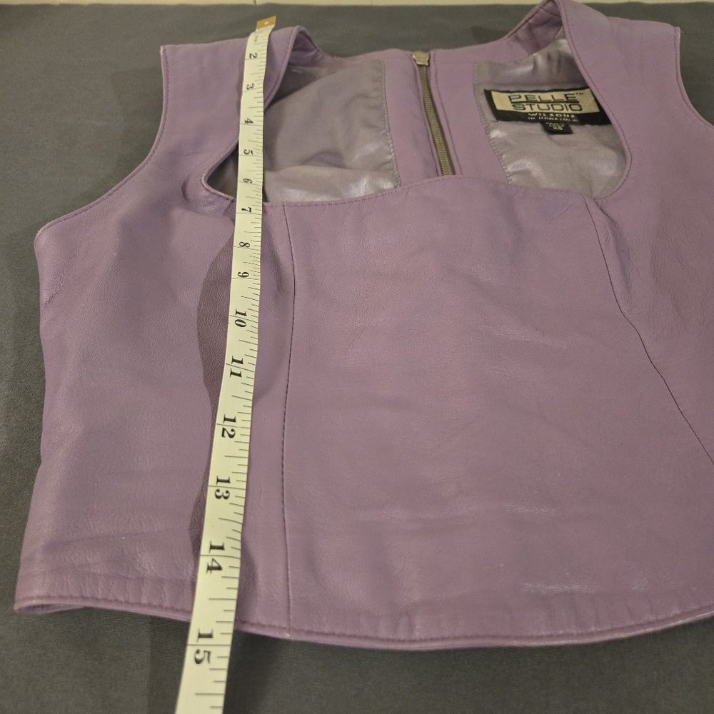 Rare Pelle Studio by Wilsons Leather Purple Leather Crop Top Bustier Tank 90s XS - Picture 11 of 11